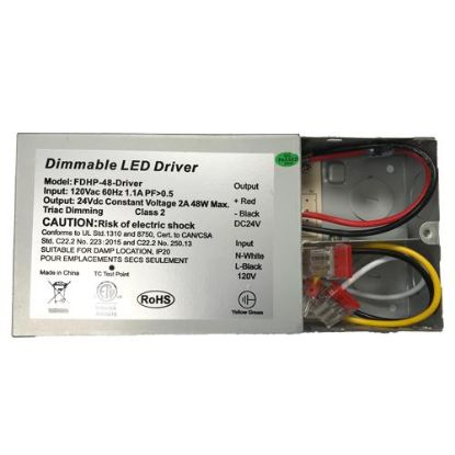 Picture of LED Driver, 48 watts, 24VDC, Constant Voltage, Max 2A,  Triac Dimming, Class 2, 120V