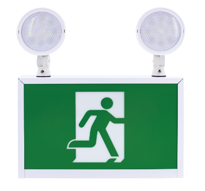 Picture of LED Running Man Exit Sign, Metal Case, with Battery backup Combo and Emergency Lighting, 1 watts each head, 120/347V